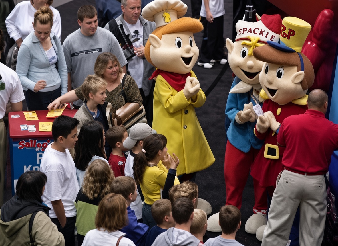 Kellogg's characters meeting a crowd of children