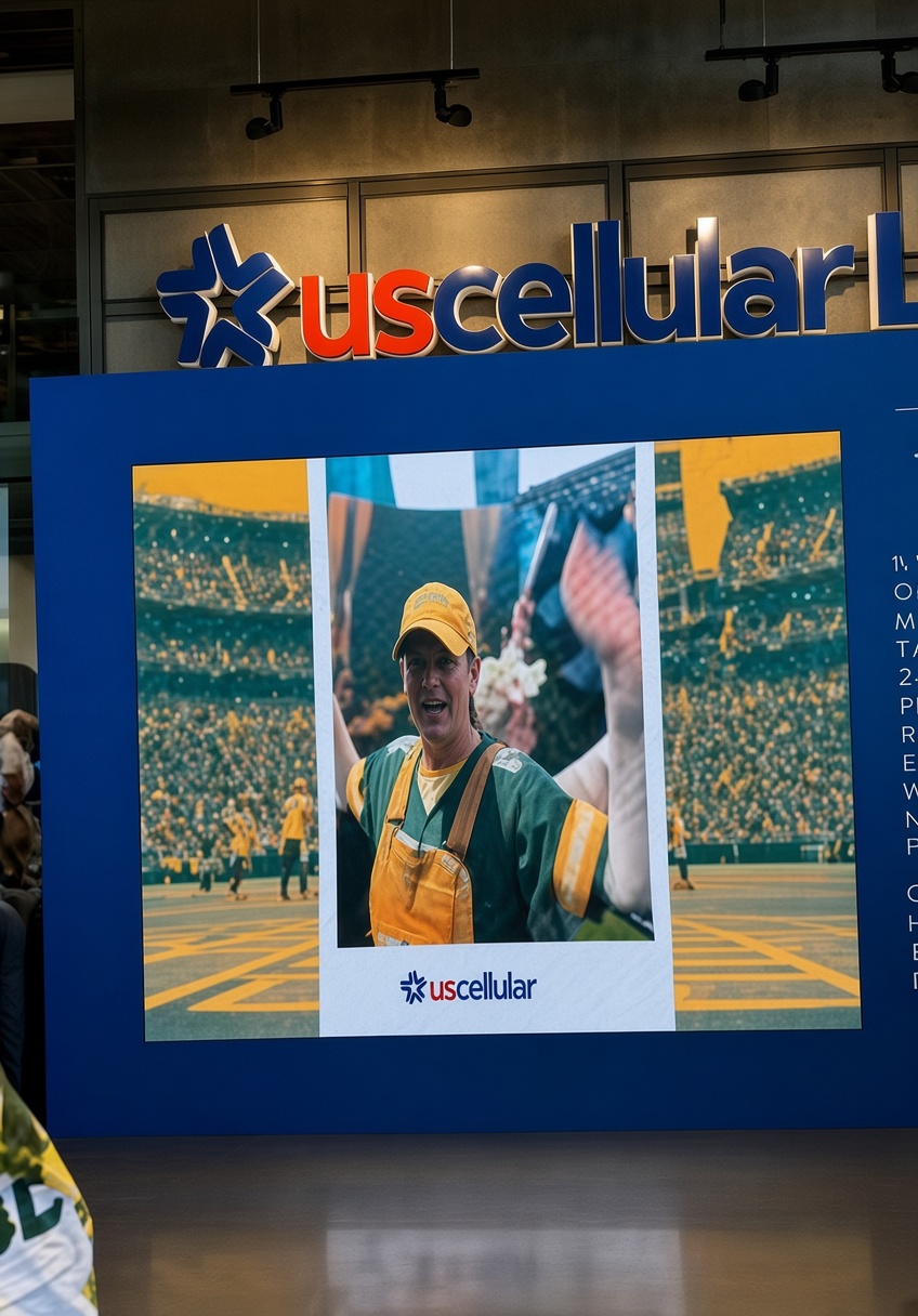 UScellular branded display inside an arena concourse